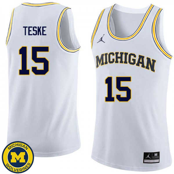 Mens Michigan Wolverines #15 Jon Teske White High School Basketball Jersey